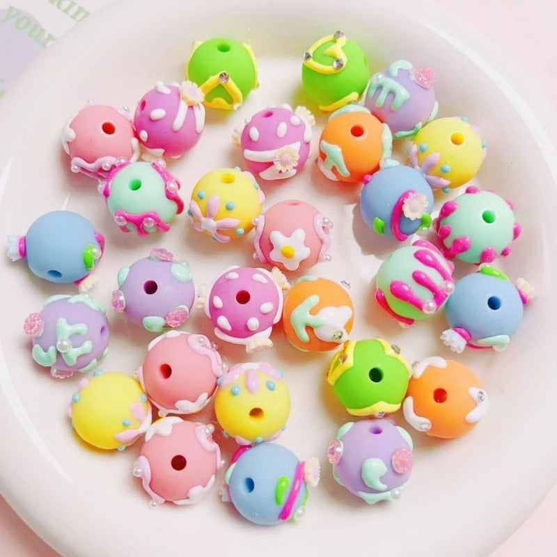 Kikizap 10 UV Coated Solid Color Bear Donut Butterfly Beads DIY Mobile Accessories Kit