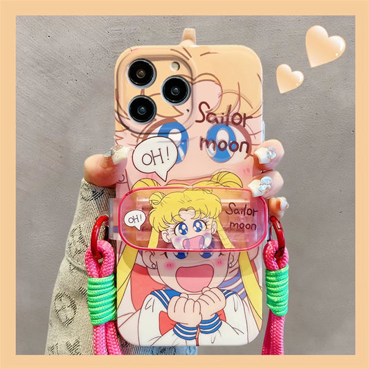 kikizap Sailor Moon Back Splint Lanyard Phone Case for iPhone - Protective Cartoon Cover - kikizap