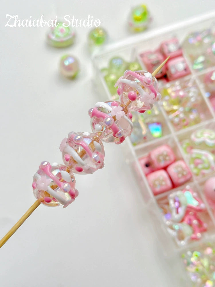Kikizap Cute Pink Green Collision Color Acrylic Pearl - DIY Hand-Painted Bead Jewelry Accessories - kikizap