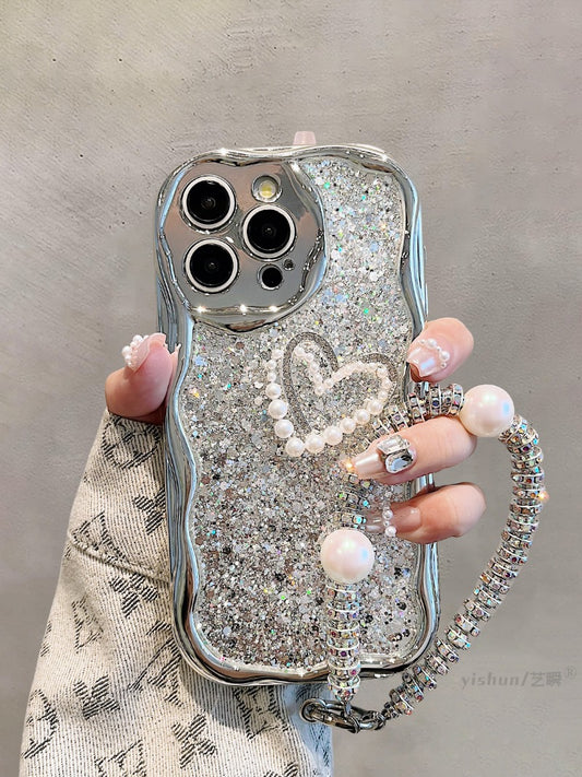 Kikizap Shimmering Powder Electroplated Silicone Case for iPhone - Luxurious Pearl Heart Design - kikizap