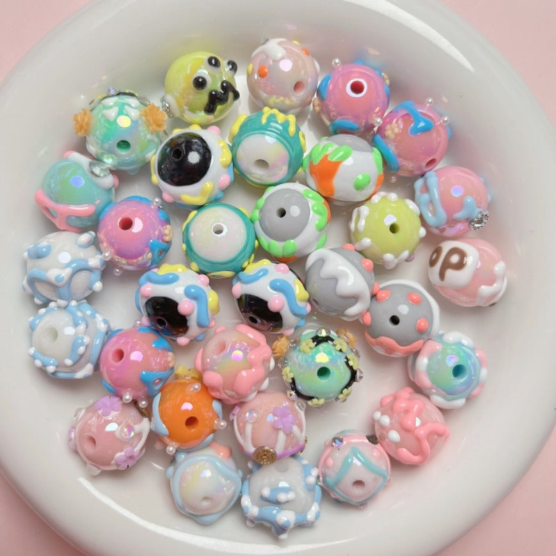 Kikizap 10 UV Coated Solid Color Bear Donut Butterfly Beads DIY Mobile Accessories Kit